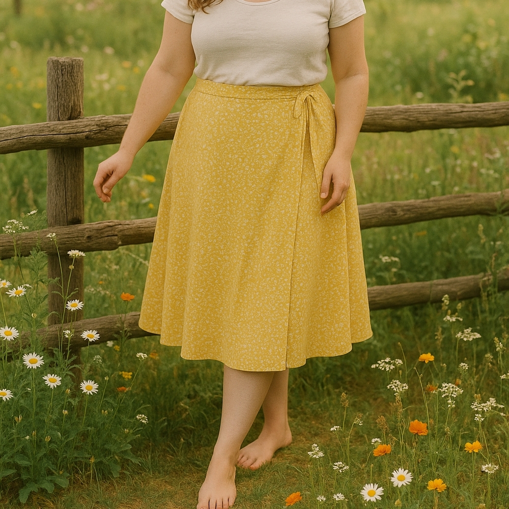 Yellow Floral Wrap Skirt